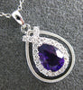 ESTATE .83CT DIAMOND & AAA AMETHYST 14K WHITE GOLD 3D TEAR DROP FLOATING PENDANT