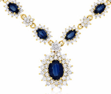 ESTATE 5.90CT DIAMOND & AAA SAPPHIRE 14K YELLOW GOLD FLOWER BY THE YARD NECKLACE