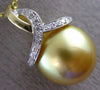 ESTATE LARGE .13CT DIAMOND & AAA GOLDEN SOUTH SEA PEARL 14KT YELLOW GOLD PENDANT