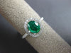 ESTATE WIDE 1.23CT DIAMOND & AAA EMERALD 18KT WHITE GOLD 3D HALO ENGAGEMENT RING