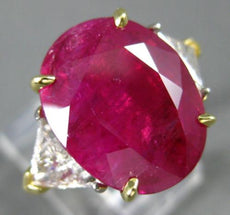 ANTIQUE LARGE 9.97CT DIAMOND & BURMESE RUBY 18KT GOLD & PLATINUM ENGAGEMENT RING