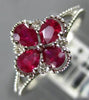 ESTATE .80CT DIAMOND & AAA RUBY 14K WHITE GOLD 4 LEAF FLOWER FILIGREE FUN RING