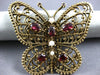 ANTIQUE LARGE 1.26CT AAA GARNET & PEARL 14KT YELLOW GOLD 3D BUTTERFLY BROOCH PIN