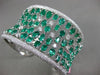 LARGE 24.73CT DIAMOND & AAA COLOMBIAN EMERALD 18KT WHITE GOLD 3D BANGLE BRACELET