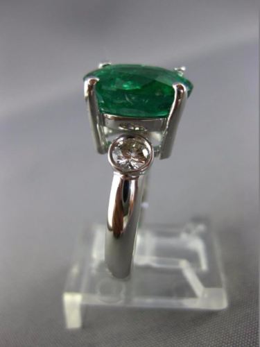 ESTATE 5.28CT DIAMOND & AAA EMERALD 14KT GOLD 3 STONE OVAL ENGAGEMENT RING #4331