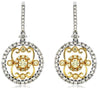 ESTATE 1.28CT WHITE & FANCY YELLOW DIAMOND 14K TWO TONE GOLD 3D HANGING EARRINGS