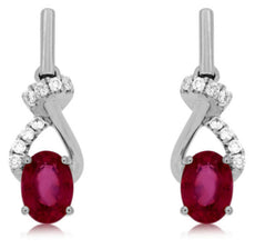 ESTATE 1.20CT DIAMOND & AAA RUBY 14KT WHITE GOLD LOVE KNOT TEAR HANGING EARRINGS