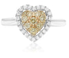ESTATE .56CT WHITE & FANCY YELLOW DIAMOND 14KT TWO TONE GOLD HEART CLUSTER RING