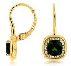 ESTATE 2.26CT DIAMOND & AAA CHROME DIOPSIDE 14KT YELLOW GOLD LEVERBACK EARRINGS