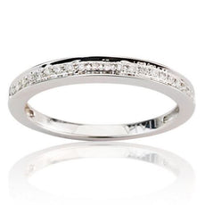 ESTATE .08CT DIAMOND 18KT WHITE GOLD 3D SEMI ETERNITY WEDDING ANNIVERSARY RING