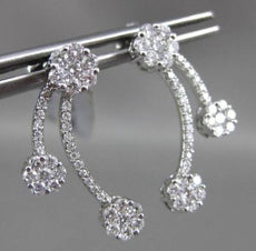 ESTATE LARGE 1.15CT DIAMOND 14KT WHITE GOLD FLOATING FLORAL SEMI MOON EARRINGS