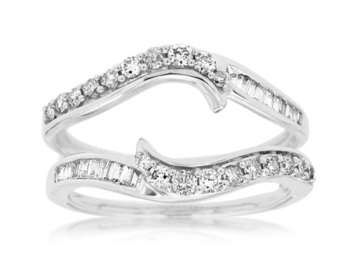 .50CT DIAMOND 14K WHITE GOLD 3D ROUND & BAGUETTE INSERT WEDDING ANNIVERSARY RING