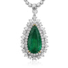 22.30CT DIAMOND & AAA EMERALD 18KT TWO TONE GOLD TEAR DROP HALO TENNIS NECKLACE