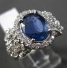 ANTIQUE LARGE 3.55CT DIAMOND & SAPPHIRE 14KT WHITE GOLD FLORAL ENGAGEMENT RING