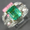 ESTATE LARGE 1.38CT DIAMOND & AAA EMERALD 18KT WHITE GOLD SQUARE ENGAGEMENT RING