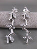 ESTATE LONG HANGING FLORAL LEAF DIAMOND 14KT WHITE GOLD PUSHBACK EARRINGS #2205