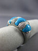 ESTATE WIDE .78CT DIAMOND & AAA TURQUOISE 14KT WHITE GOLD 3D MULTI ROW FUN RING