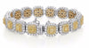 WIDE 10.58CT WHITE & FANCY YELLOW DIAMOND 18K 2 TONE GOLD FLOWER TENNIS BRACELET