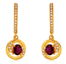 ESTATE .50CT DIAMOND & AAA RUBY 14KT YELLOW GOLD 3D CIRCULAR HANGING EARRINGS