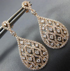 ESTATE 1.35CT DIAMOND 14KT ROSE GOLD 3D TEAR DROP OPEN FILIGREE HANGING EARRINGS