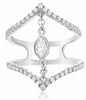 ESTATE LARGE .67CT ROUND & MARQUISE CUT DIAMOND 14K WHITE GOLD V SHAPE LOVE RING