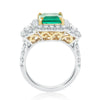 ESTATE LARGE 4.81CT DIAMOND & AAA EMERALD 18K 2 TONE GOLD SQUARE ENGAGEMENT RING