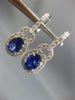 ESTATE 2.58CT DIAMOND & AAA SAPPHIRE 14KT WHITE GOLD OVAL HALO HANGING EARRINGS