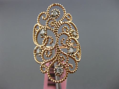ESTATE LARGE .18CT DIAMOND 14KT ROSE GOLD 3D OPEN FILIGREE ETOILE FLOWER RING