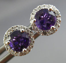 ESTATE 1.02CT DIAMOND & AAA AMETHYST 14KT WHITE GOLD ROUND HALO STUD EARRINGS