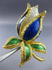 ANTIQUE LARGE .60CT DIAMOND AAA ENAMEL 18K TWO TONE GOLD FLOWER PIN BROOCH #1902