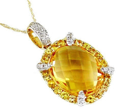 8.36CT DIAMOND & AAA CITRINE 14KT YELLOW GOLD 3D OVAL HALO FUN PENDANT