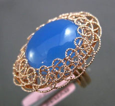 ESTATE EXTRA LARGE AAA BLUE QUARTZ 14KT ROSE GOLD 3D HANDCRAFTED LUCKY FUN RING