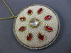 ANTIQUE LARGE 6.0CT DIAMOND AAA RUBY & PEARL ENAMEL 18KT YELLOW GOLD 3D PENDANT