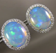 LARGE 7.82CT DIAMOND & AAA OPAL 14KT YELLOW GOLD CLASSIC OVAL HALO STUD EARRINGS