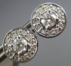 ESTATE .75CT DIAMOND 14KT WHITE GOLD CLASSIC SOLITAIRE ROUND HALO STUD EARRINGS