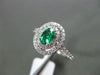 ESTATE WIDE .78CT DIAMOND & EMERALD 18KT WHITE GOLD 3D OVAL HALO ENGAGEMENT RING