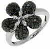 ESTATE 1.21CT WHITE & BLACK DIAMOND 14KT WHITE GOLD 3D PAVE FLOWER FUN RING