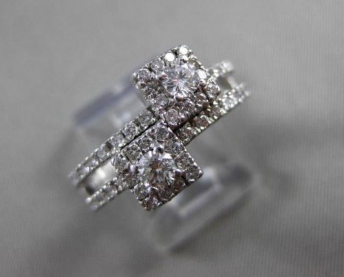 ANTIQUE WIDE .60CT ROUND DIAMOND 14KT WHITE GOLD SQUARE DOUBLE HALO RING #19430