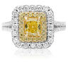 ESTATE GIA 1.80CT WHITE & FANCY YELLOW DIAMOND 18KT GOLD 3D HALO ENGAGEMENT RING