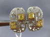 ESTATE WIDE 1.78CT WHITE & FANCY YELLOW DIAMOND 18K 2 TONE GOLD CLIP ON EARRINGS