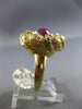 ESTATE LARGE 1.45CT DIAMOND & AAA CABOCHON RUBY 14KT YELLOW GOLD 3D FLOWER RING