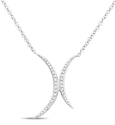 ESTATE .10CT DIAMOND 14KT WHITE GOLD 3D CLASSIC DOUBLE CRESCENT PAVE NECKLACE