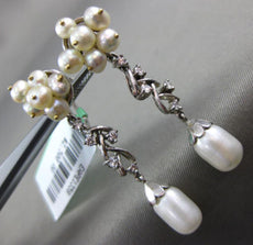 ANTIQUE LARGE .25CT DIAMOND & AAA SOUTH SEA PEARL 18KT WHITE GOLD LEAF EARRINGS