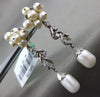 ANTIQUE LARGE .25CT DIAMOND & AAA SOUTH SEA PEARL 18KT WHITE GOLD LEAF EARRINGS