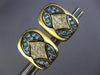 ESTATE 2.20CT WHITE & BLUE DIAMOND 18K TWO TONE GOLD 3D FLOWER FILIGREE EARRINGS