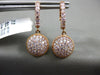 ESTATE LARGE 1.57CT DIAMOND 14KT ROSE GOLD ROUND CLUSTER HUGGIE HANGING EARRINGS