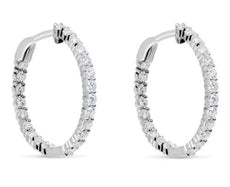 ESTATE 1.81CT DIAMOND 18K WHITE GOLD 3D CLASSIC INSIDE OUT HOOP HANGING EARRINGS