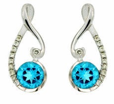 .99CT DIAMOND & AAA BLUE TOPAZ 14KT WHITE GOLD ROUND INFINITY HANGING EARRINGS