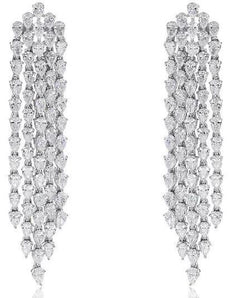 11.40CT DIAMOND 18KT WHITE GOLD 3D CLASSIC MULTI ROW CHANDELIER HANGING EARRINGS