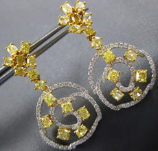 ESTATE LARGE 6.48CT WHITE & FANCY YELLOW DIAMOND 18KT TWO TONE GOLD 3D EARRINGS